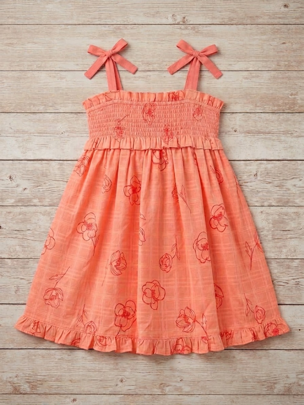 Cat & Jack Toddler Girls Coral Pink Floral Smocked Sundress Size 3T